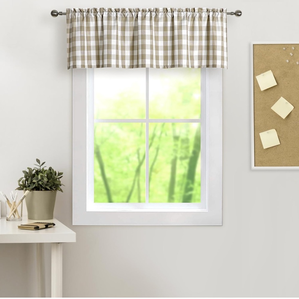 Linen White Buffalo Plaid Valance Linen Sheer Cafe Curtain Buffalo Check 15x55